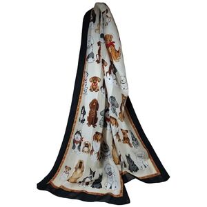 Dog Breeds Woof  Rectangle Scarf Multi Color Black Border Fifty Seven Inch‎
